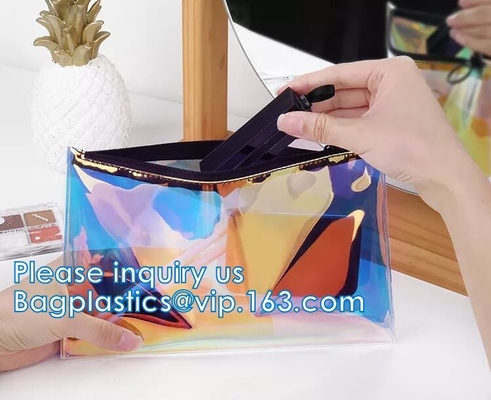 DAZZLING HOLOGRAPHIC, TPU PVC 레이저 화장품 가방, 메이크업 주최자 가방, 젤리 지갑, 행잉 세면도구