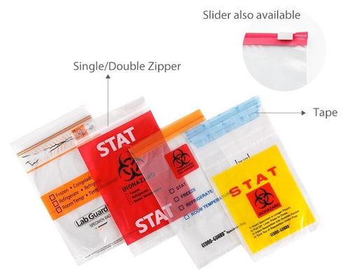 재사용 가능한 재밀봉 가능한 생물학적 위험 표본 가방, 실험실 샘플 가방, 지퍼락, 외부 포켓 서류 파우치