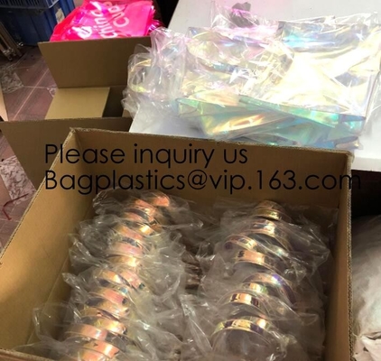 레이저 핸들 어깨에 메는 백 반짝거림 여성용 대형 손가방 Pvc 전문자필 가방, 비닐 무지개, 해변 수영 운반