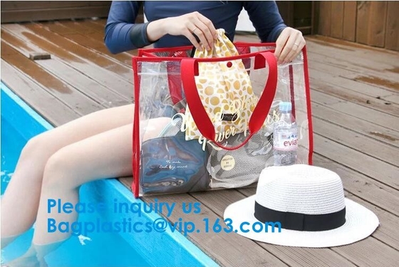 나일론, 슬라이더 마감 경기장 가방, 명백한 여성용 대형 손가방, 비치 백 핸드백인 PVC, 여행과 체육관 지퍼형 여성용 대형 손가방