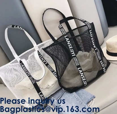 메쉬 비치 백 운반, 초대형 주머니, 특대 큰 잡낭, 망주머니, 식품점 제품 주머니