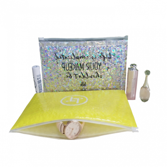 재사용 가능한 메탈릭 매트 광택 홀로그램 지플락 백, 다시 닫을 수 있는 화장품 포장 버블 파우치 슬라이더 지퍼 1