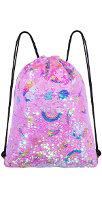 Backpack+clear 진주빛 Sequin+multi-patterns 핑크색 구성을 드로스트링 인어 거꾸로 할 수 있는 번쩍이는 금속 조각
