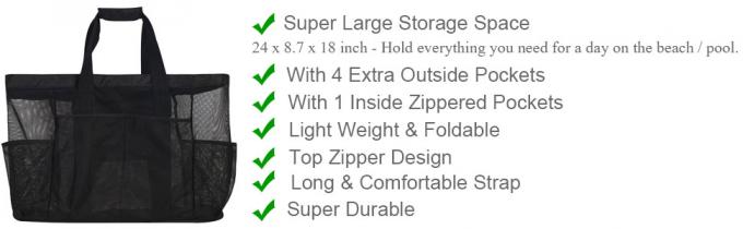 메쉬 비치 백 운반, 초대형 주머니, 특대 큰 잡낭, 망주머니, 식품점 제품 주머니 0