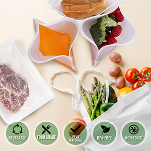 PEVA, 실리콘, 재활용 저장 재밀봉할 수 있는 냉장고 식품백, 누출 내구성 지플록식 밀폐된 점심 용기 3